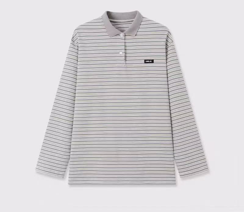 ヴィンテージ風ポロニット｜高密度コットン100%・ゆったりシルエット長袖Tシャツ